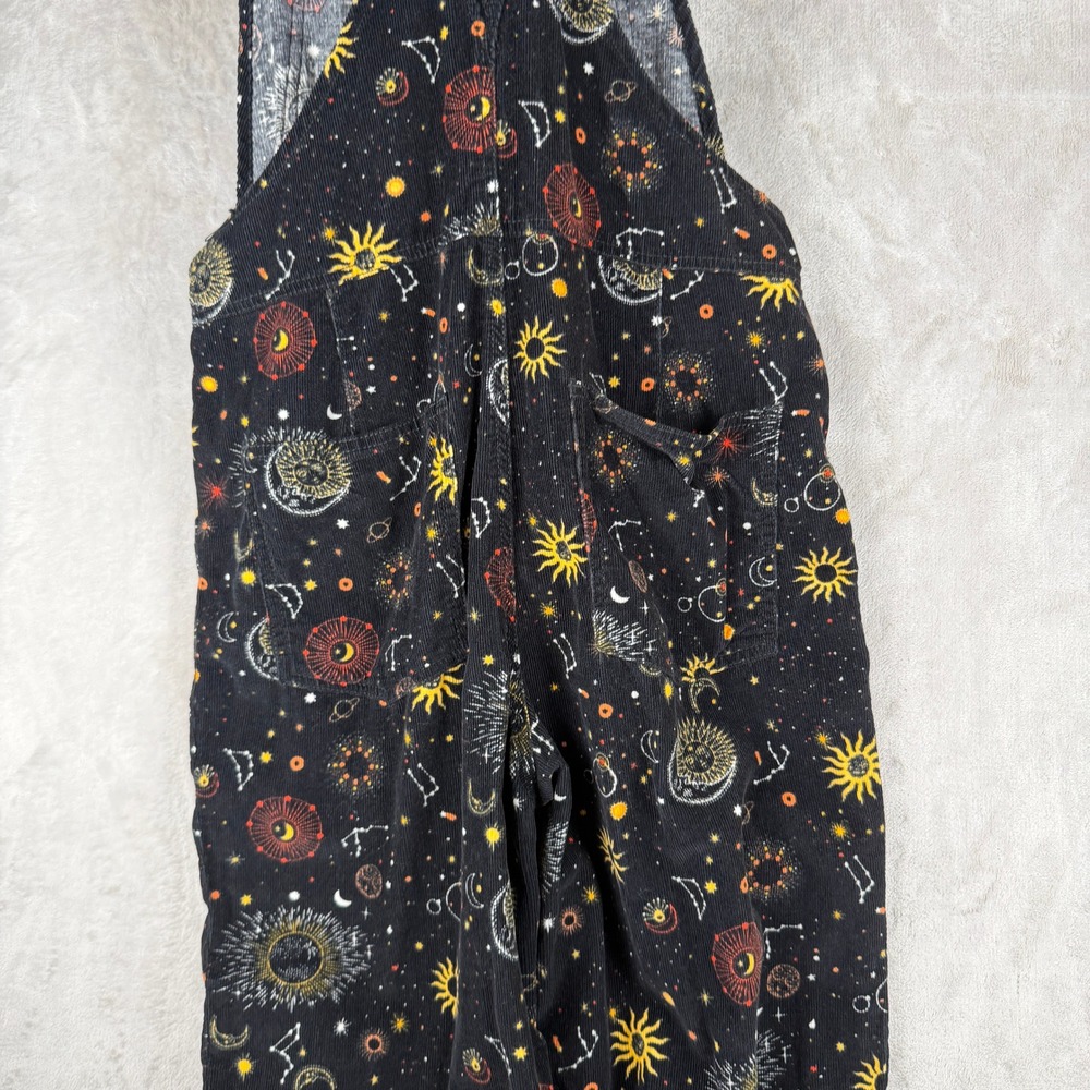 Celestial Corduroy Overalls Black Sun Moon Star Goth Womens Print Size 9 - Picture 7 of 8